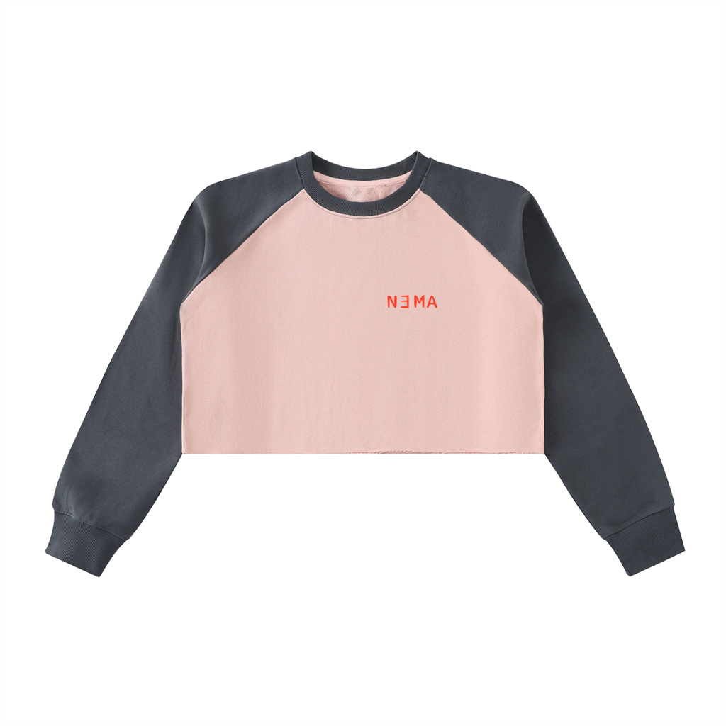 NEMA-Block Raglan Crop Sweatshirt (Pink)