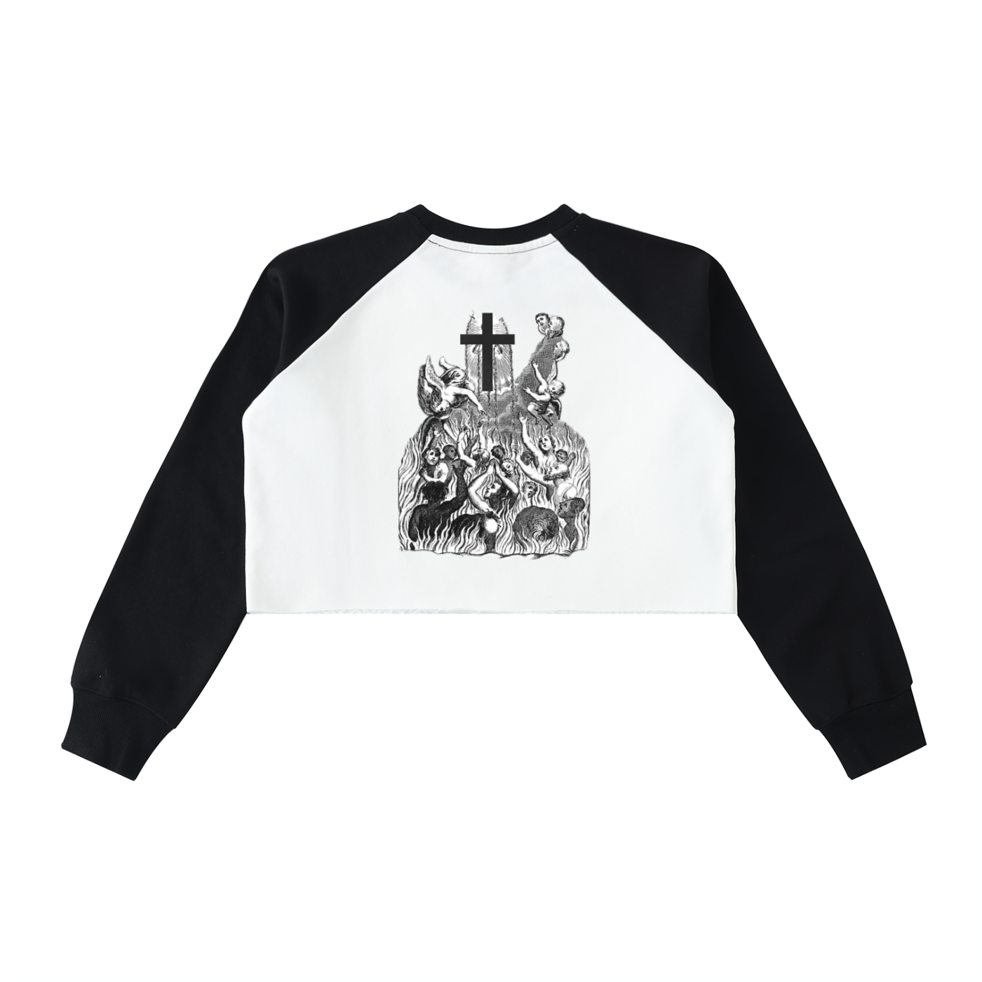 NEMA-Block Raglan Crop Sweatshirt (White/Black)