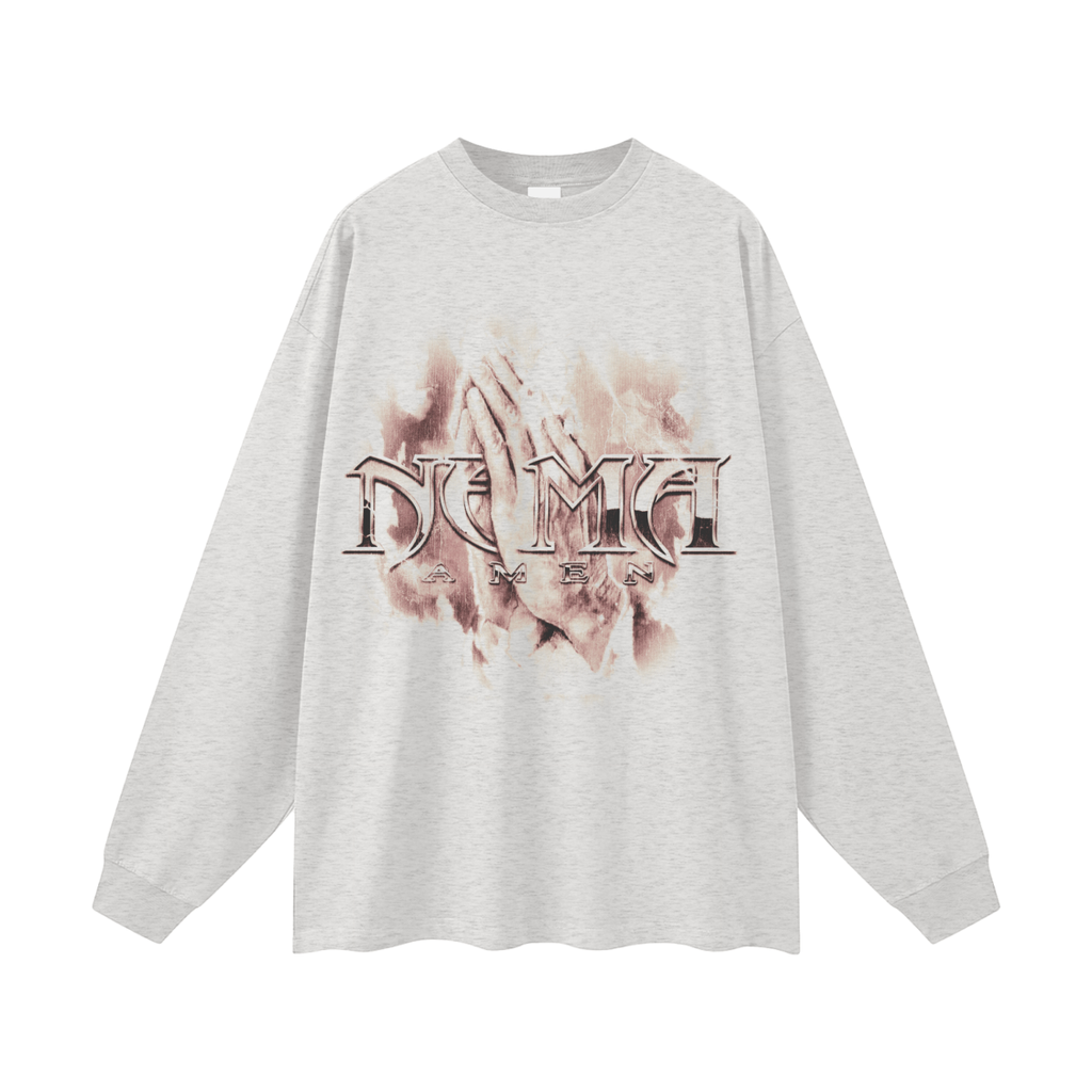 PRAYING HANDS LONG SLEEVE T SHIRT (Oat Grey)