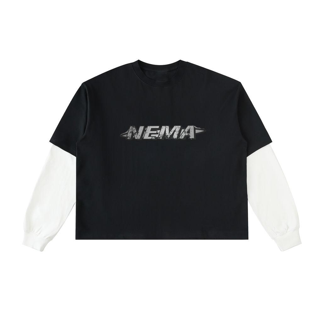 Layered NEMA Contrast  Cotton T-Shirt (BLK/WHT)