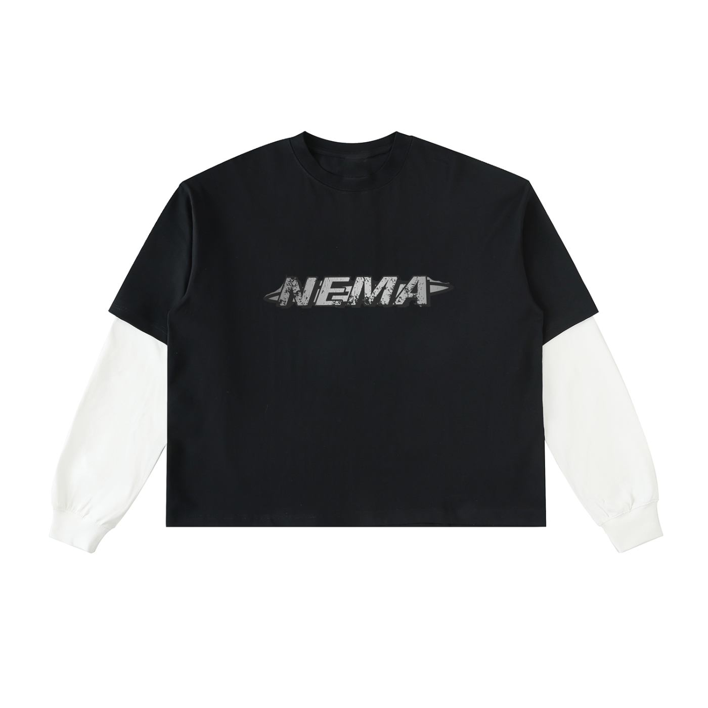 Layered NEMA Contrast  Cotton T-Shirt (BLK/WHT)
