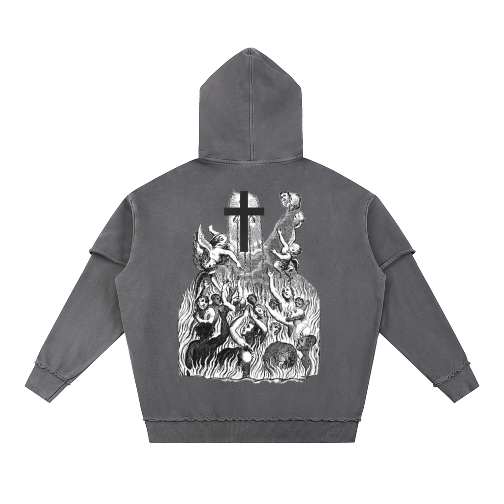 NEMA Raw Edge Double Layered Hoodie (Gray)
