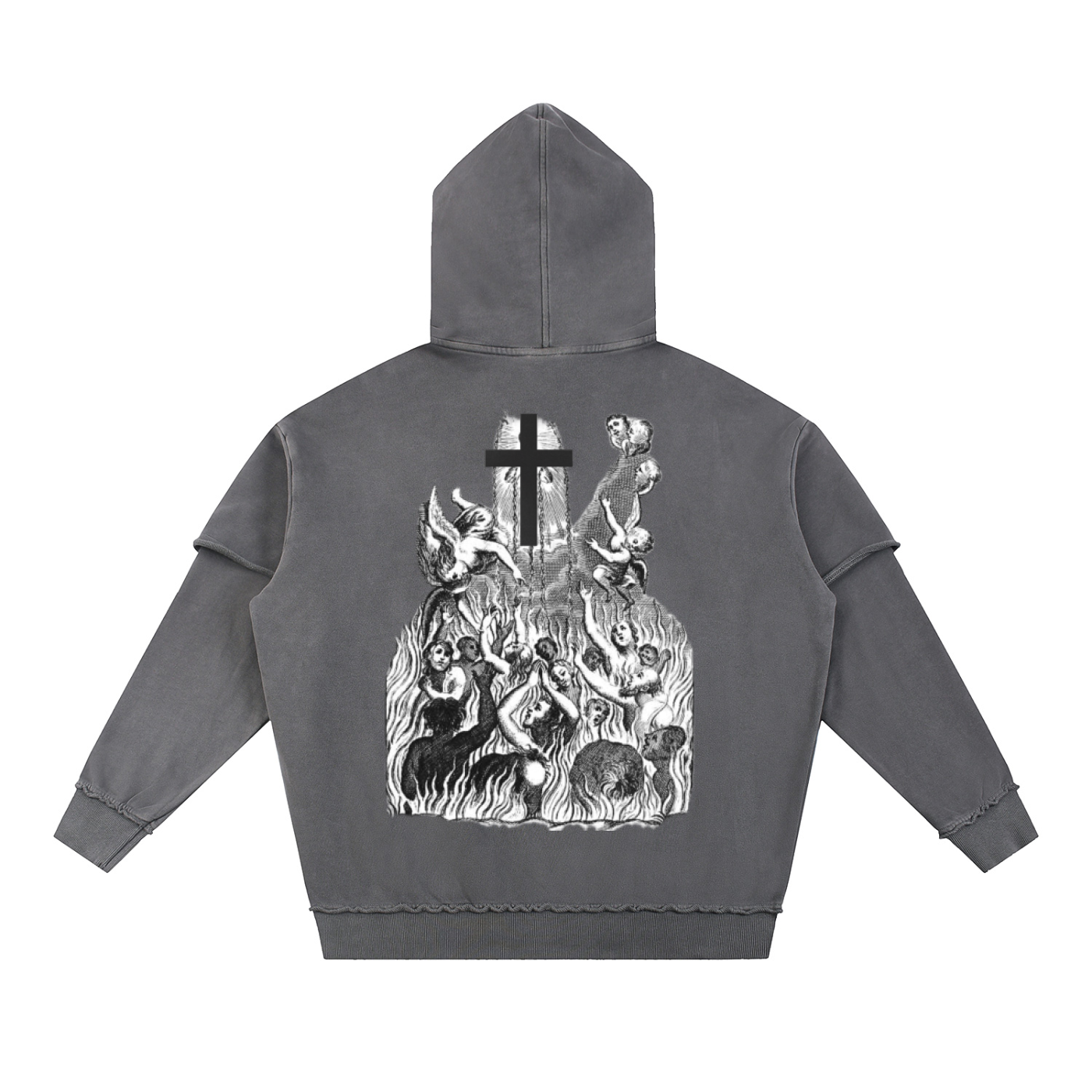NEMA Raw Edge Double Layered Hoodie (Gray)
