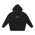 Snow Washed Raw Edge Double Layered Hoodie (Black)