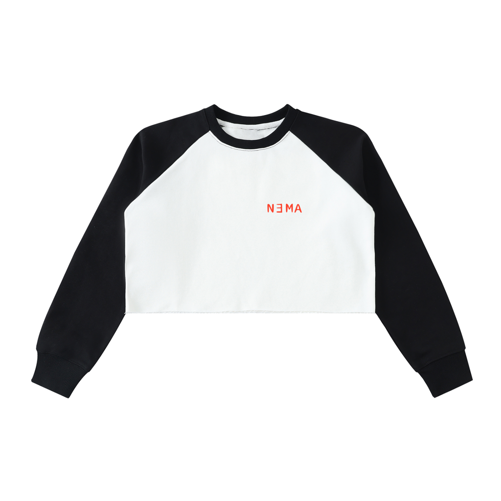 NEMA-Block Raglan Crop Sweatshirt (White/Black)