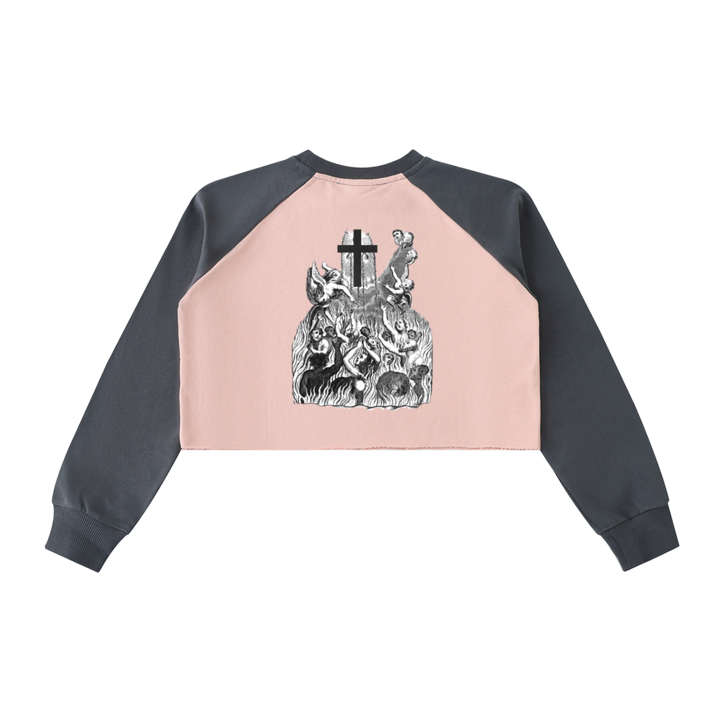 NEMA-Block Raglan Crop Sweatshirt (Pink)