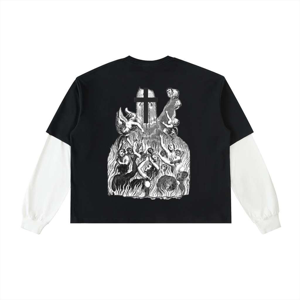 Layered NEMA Contrast  Cotton T-Shirt (BLK/WHT)