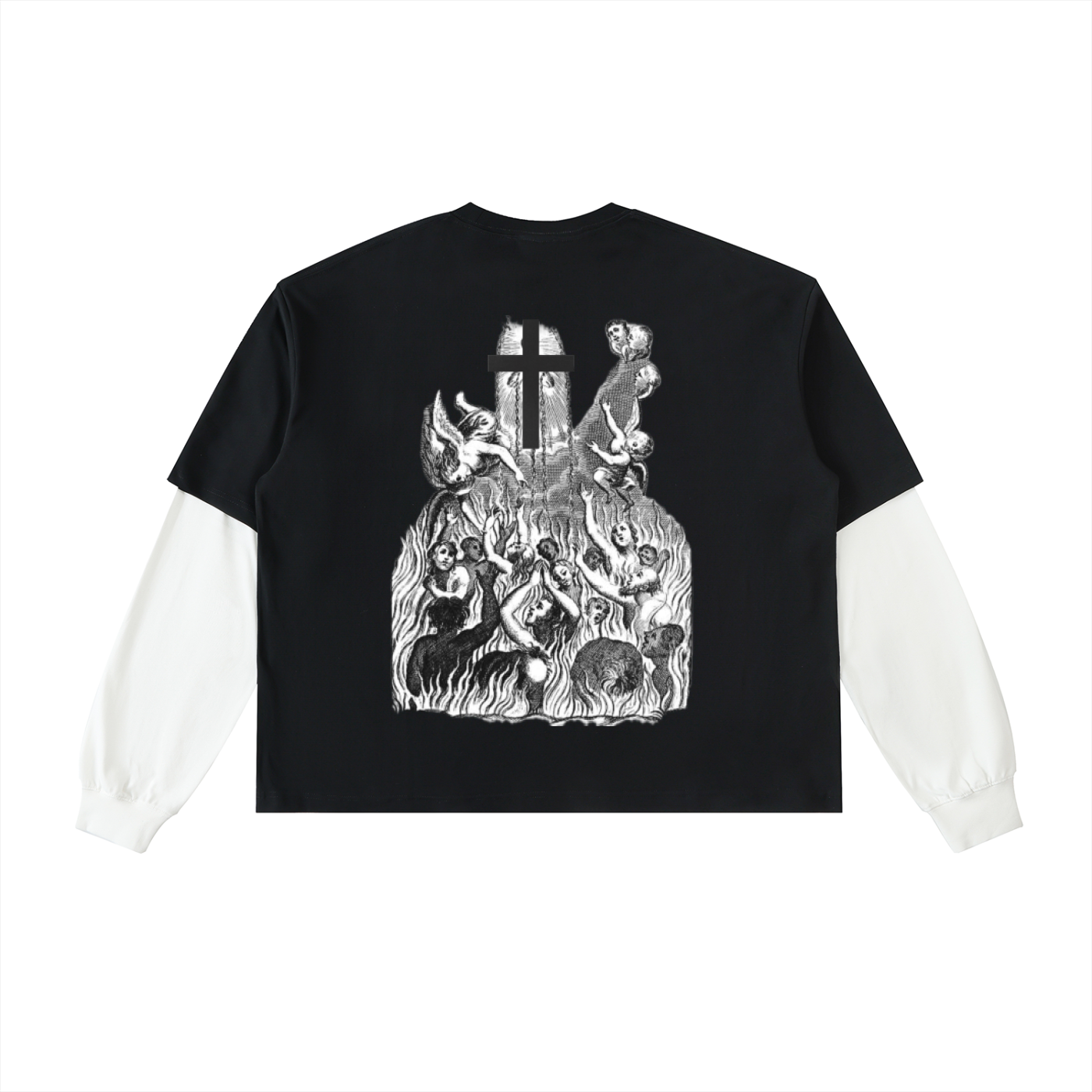 Layered NEMA Contrast  Cotton T-Shirt (BLK/WHT)