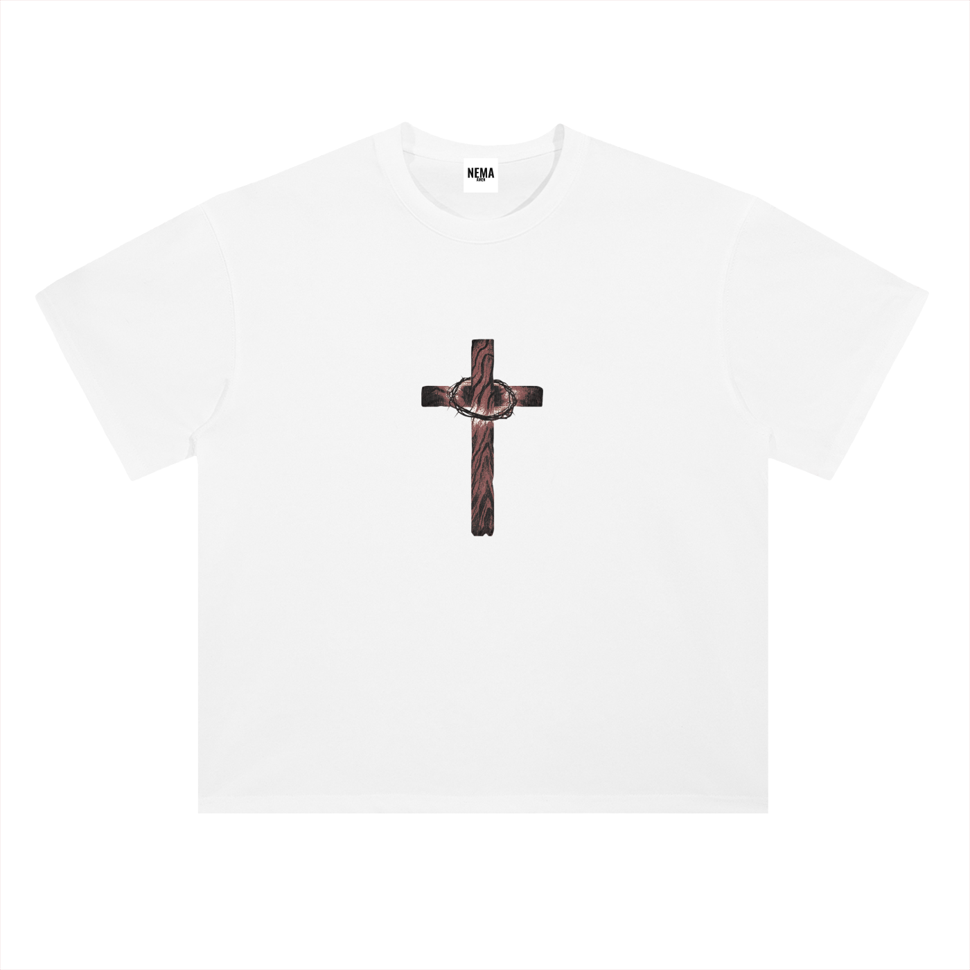 Heavyweight Drop Shoulder Cross T-Shirt (White)
