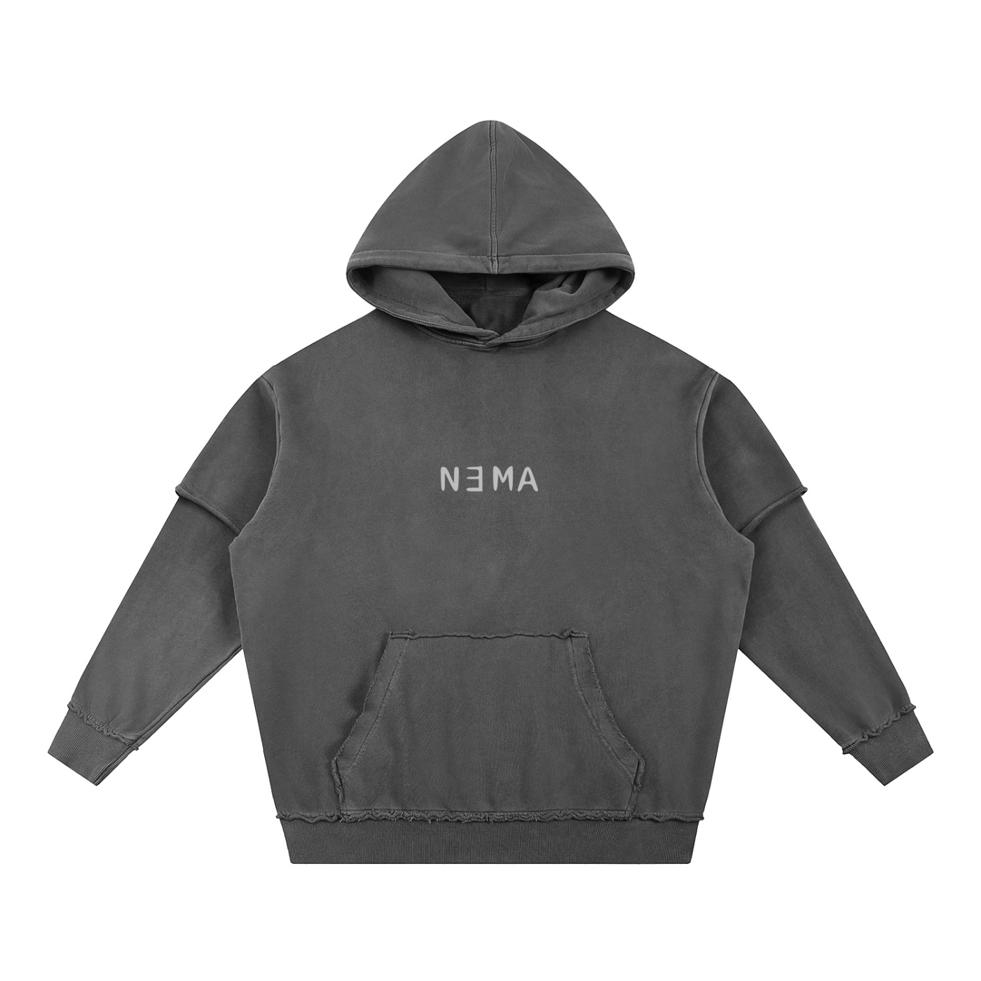 NEMA Raw Edge Double Layered Hoodie (Gray)
