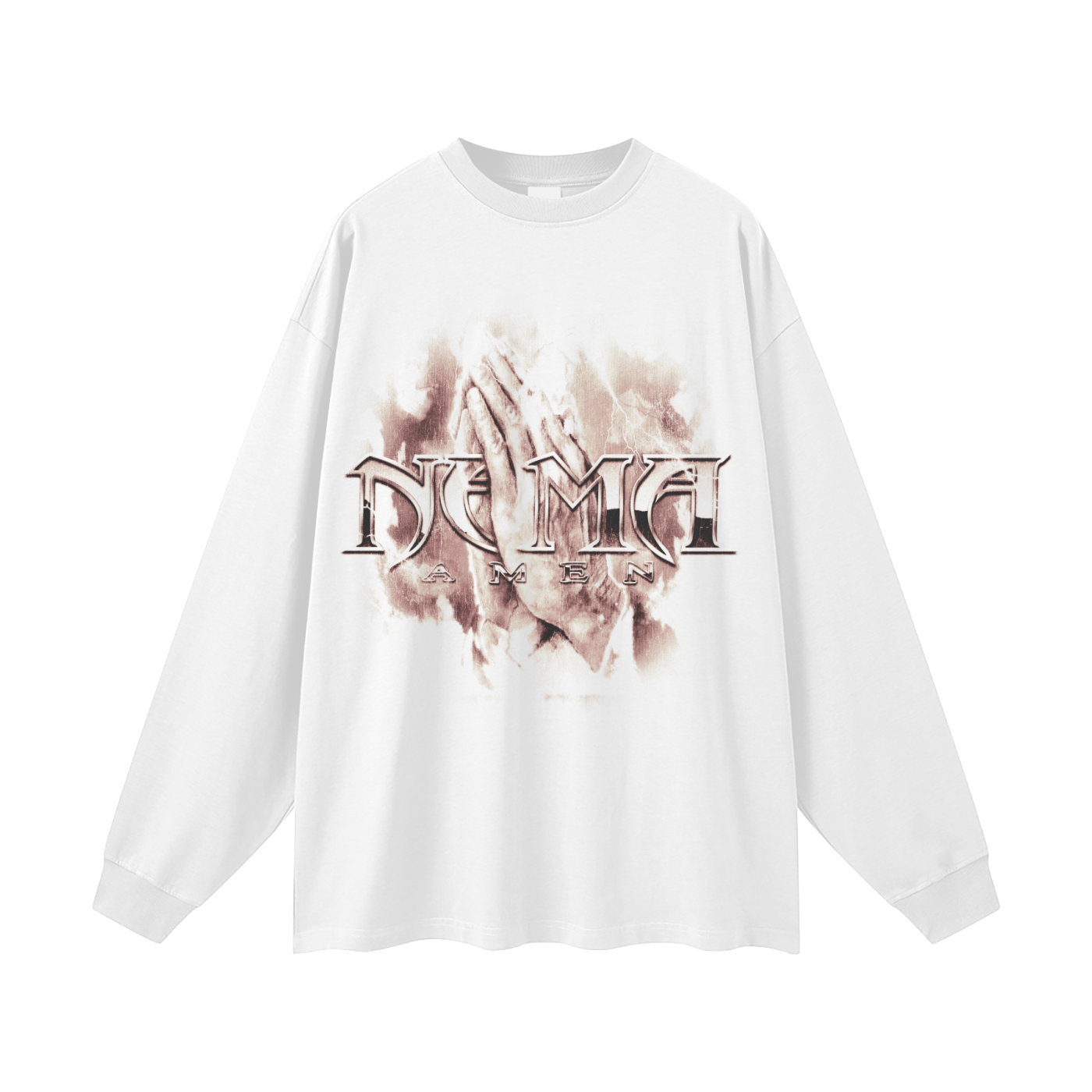 PRAYING HANDS LONG SLEEVE T SHIRT (White)