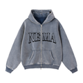 Zip Boxy Fleece Hoodie (Grey Blue)